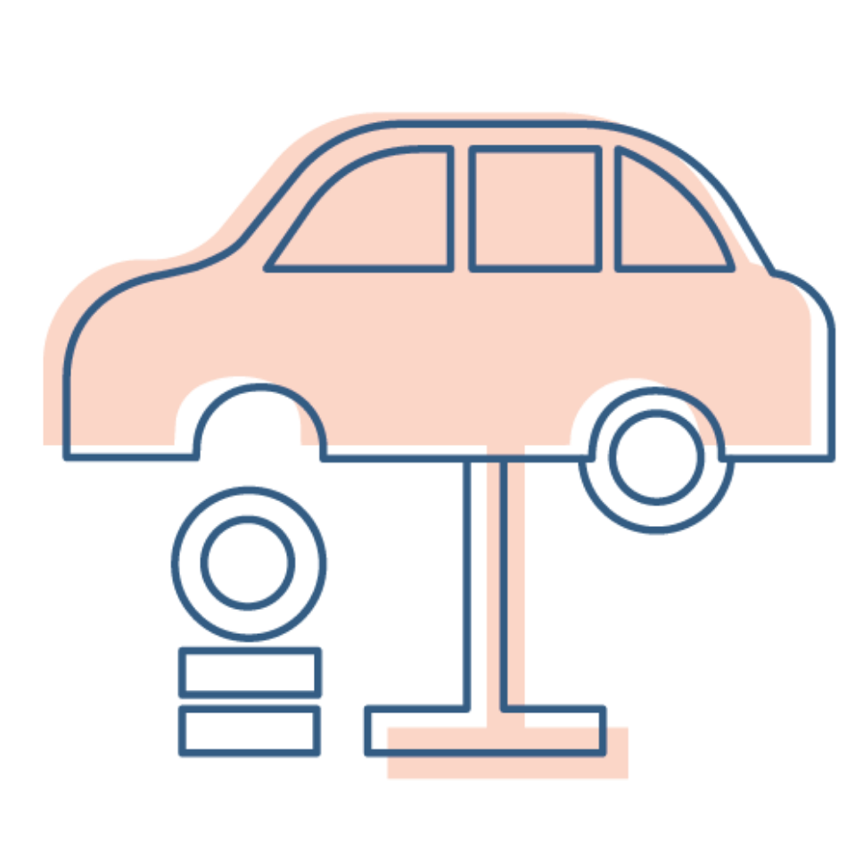 Eine Illustration, die ein Auto auf einer Hebebühne zeigt.