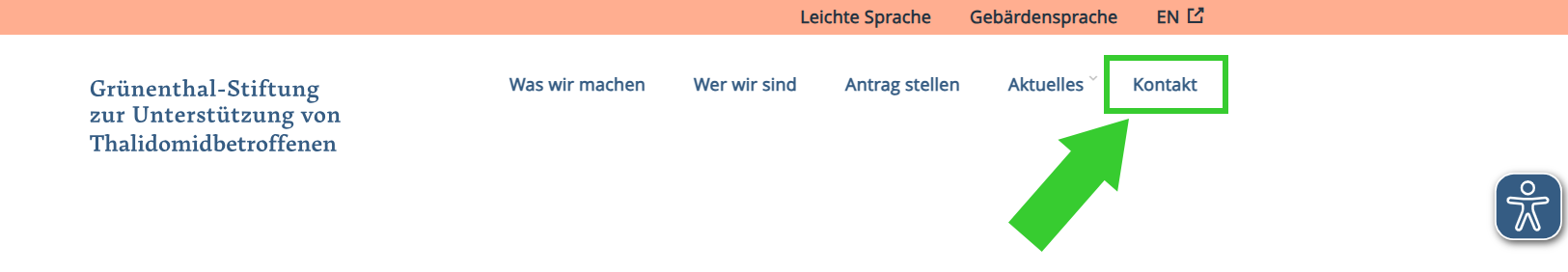 Website der Grünenthal-Stiftung Kontakt aufnehmen