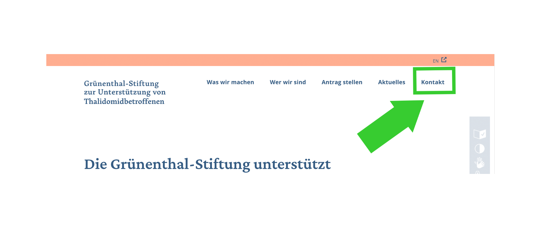 Website der Grünenthal-Stiftung Kontakt aufnehmen