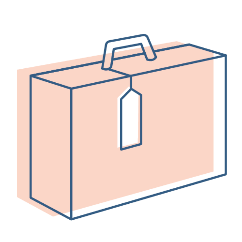Illustration, die einen Koffer mit Gepäckanhänger zeigt.