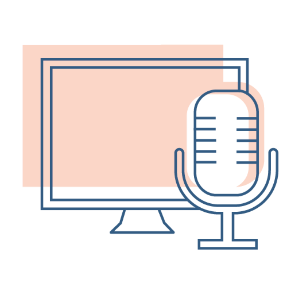 Eine Illustration, die einen Computerbildschirm und ein Mikrofon zeigt. 
