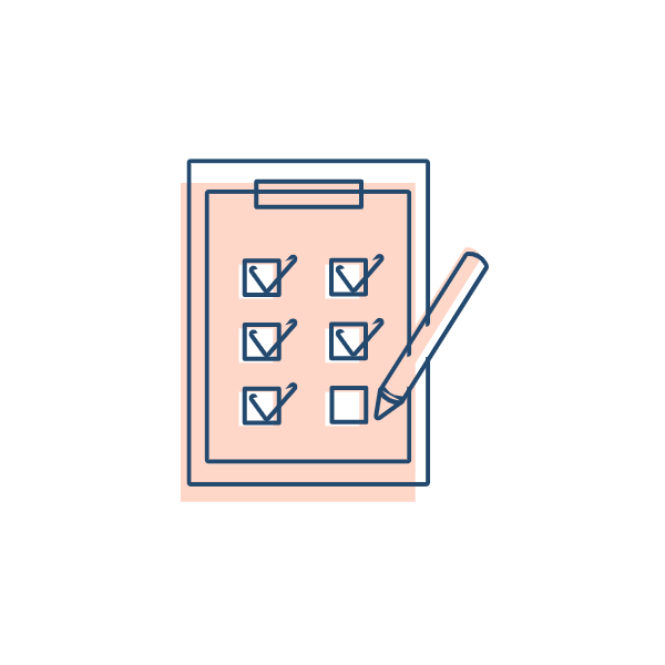 Illustration, die eine teilweise abgehakte Checkliste auf einem Klemmbrett zeigt. 